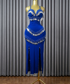 belly dance costume 2 piece black - tenue danse orientale femme - بدلة رقص شرقي ازرق