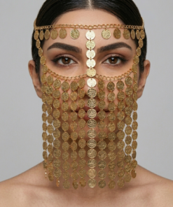 برقع رقص شرقي ذهبي بعملات معدنية Voile de danse orientale doré avec pièces métalliques