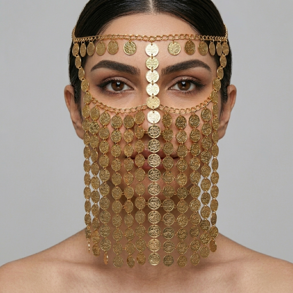 برقع رقص شرقي ذهبي بعملات معدنية Voile de danse orientale doré avec pièces métalliques