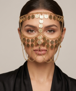 برقع رقص شرقي ذهبي بعملات معدنية Voile de danse orientale doré avec pièces métalliques