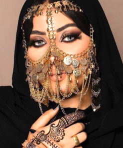 برقع رقص شرقي ذهبي بعملات معدنية Voile de danse orientale doré avec pièces métalliques