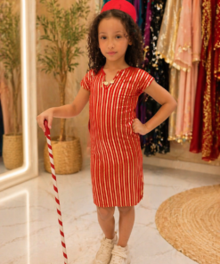 فستان أطفال شرقي أحمر وذهبي بتصميم أنيق Robe enfant orientale rouge et dorée élégante