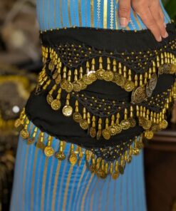 gold belly dance hip scarf 5 rows coins for women - حزام رقص شرقي دهبي بخمس صفوف عملات - ceinture danse orientale dorée