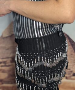 gold belly dance hip scarf 5 rows coins for women - حزام رقص شرقي دهبي بخمس صفوف عملات - ceinture danse orientale argentée